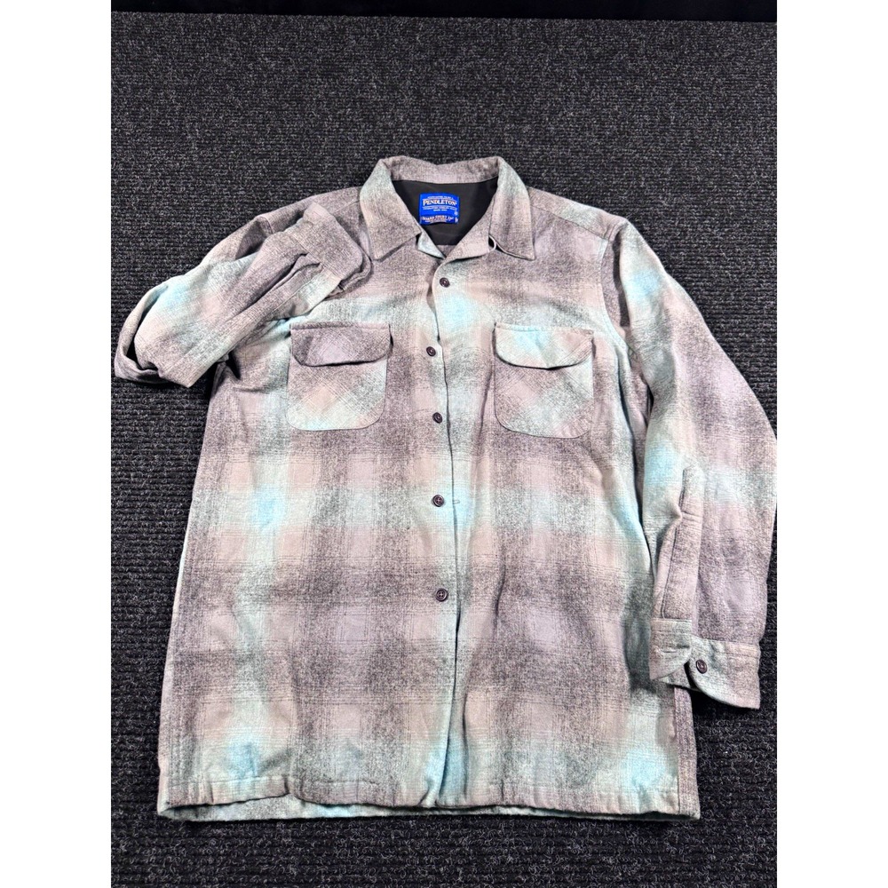 Pendleton Board Shirt Jac Mens M Virgin Wool Gray Plaid Flannel Overshirt